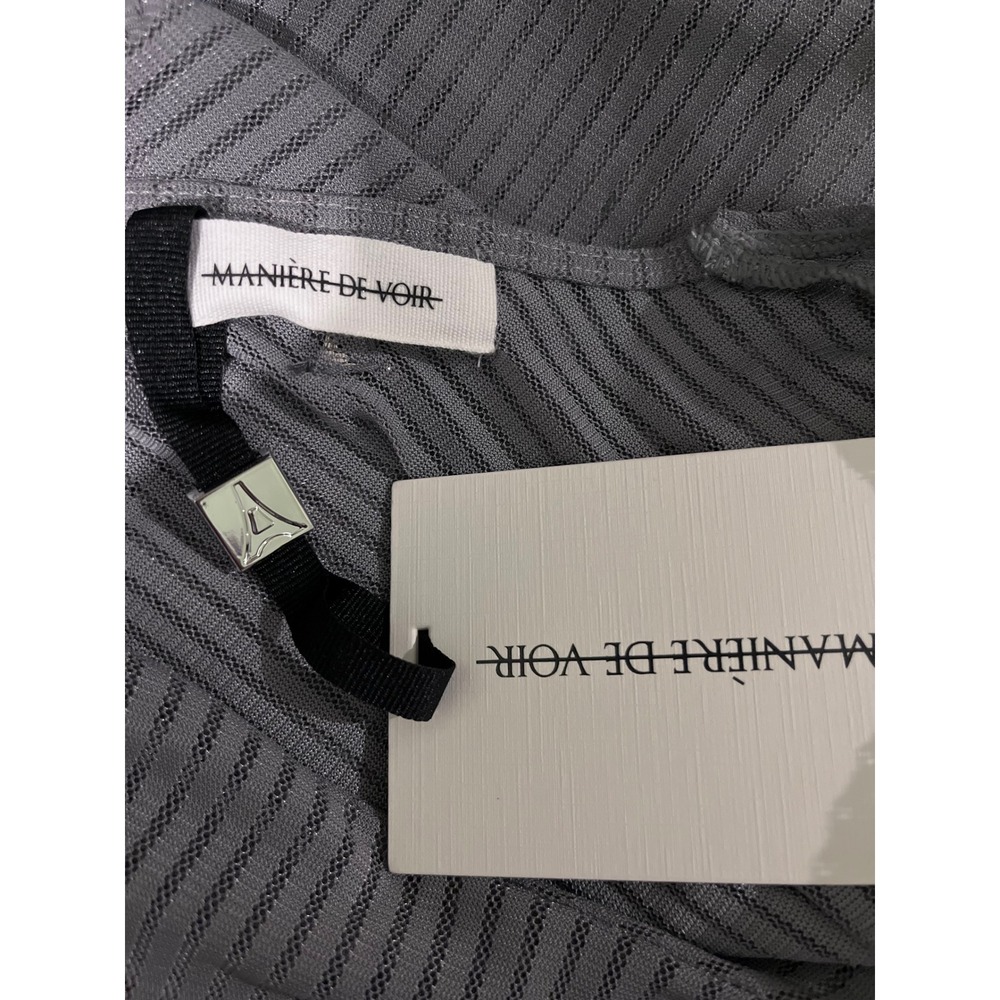 NWT Maniere De Voir Grey Mesh Asymmetric Cutout Wrap Crop Top Long Sleeve US 8 - Picture 3 of 8